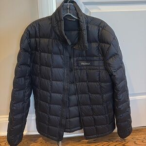 Marmot Black 600 Fill Duck Down Quilted Puffer Jacket Size Medium Zip Front